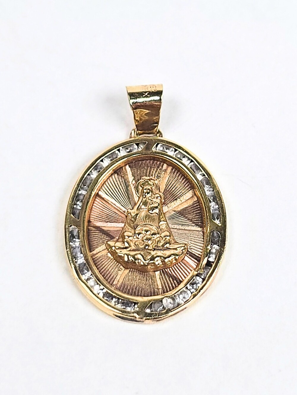 10K Gold Virgin of Guadalupe CZ Pendant Charm Religious Medal Catholic 23.5mm